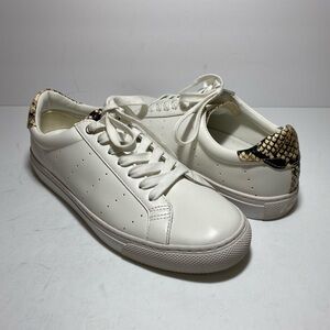 J.Crew Saturday Withe Leather Snake-Print Detail  Sneakers Women’s Size 10